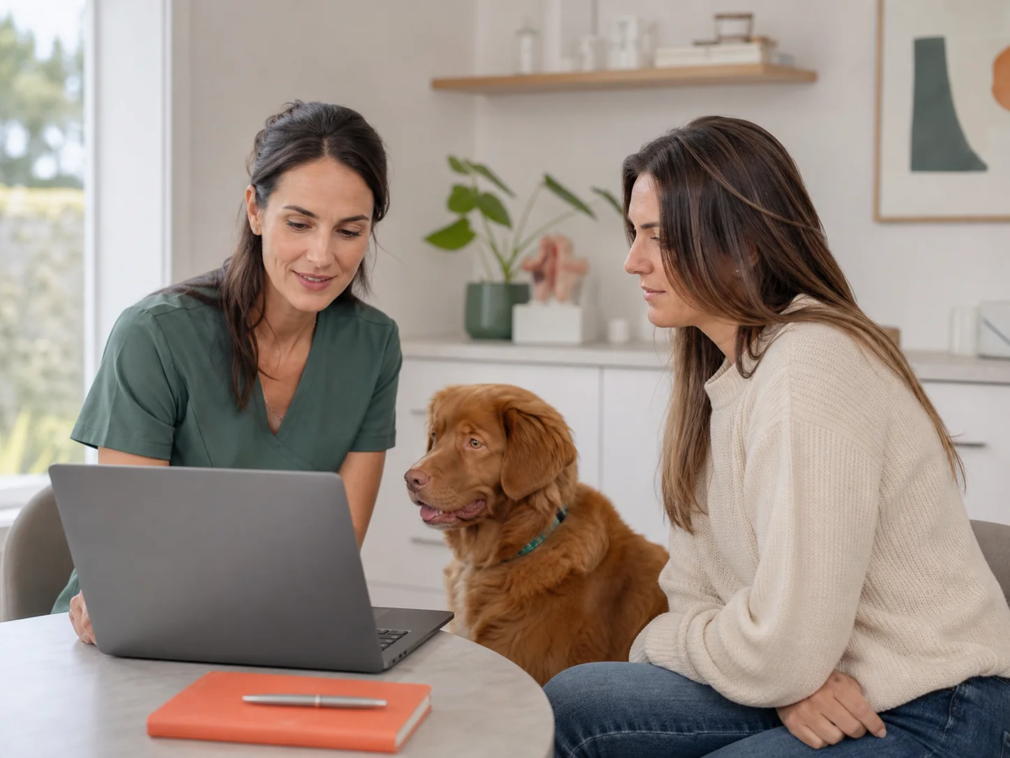 A veterinary professional reviewing information shared by a dog's owner